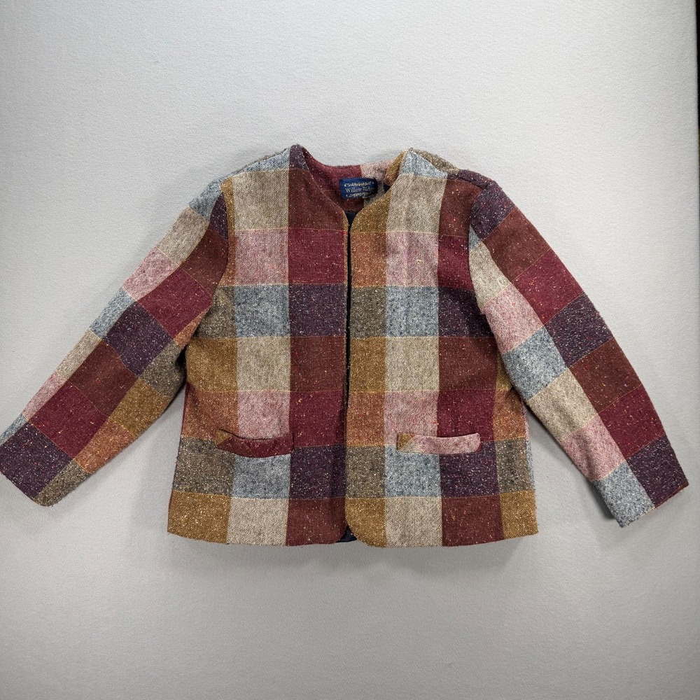 Vtg Willow Ridge Tweed Red Blue Tan Womens Blazer Sz 14 Wool Blend Cottagecore